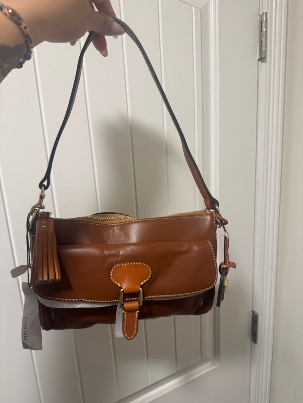 NWT Dooney & Bourke Tan Brown Leather Shoulder Bag with Tassel